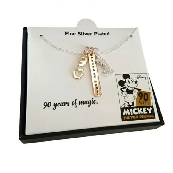 Disney Mickey Mouse Hidden Mickey Silver Plated Necklace 90 Years of Magic NWT - Picture 2 of 8